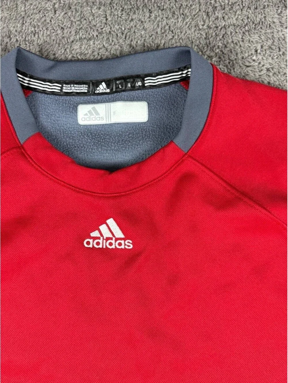 Adidas Mens Red Gray Crewneck Pullover Long Sleeve Sweatshirt Size L Athletic
